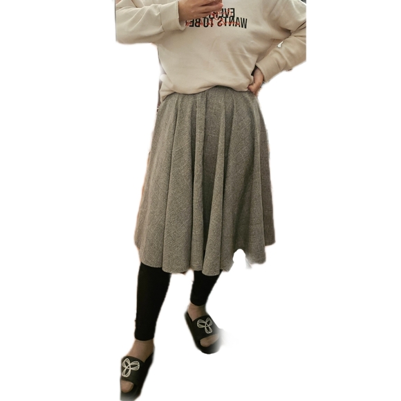 vintage circle skater skirt wool plaid midi knee length high waisted size XS 26 - Picture 5 of 5
